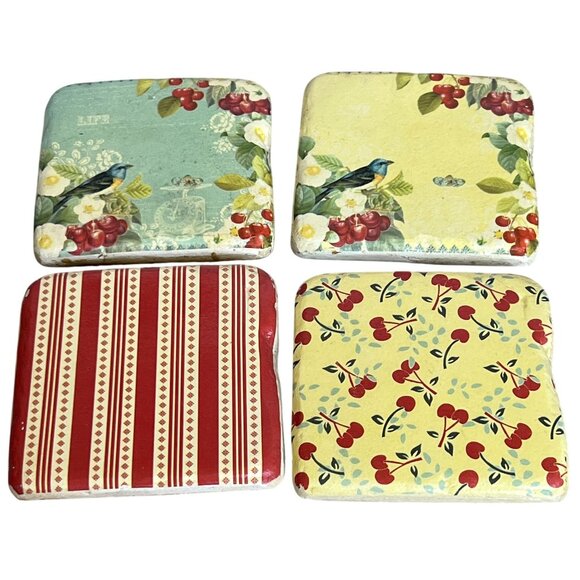 Terri Conrad Vintage Rock Art Set Rustic Metal Stand Butter Yellow Red Artsy - Picture 3 of 16